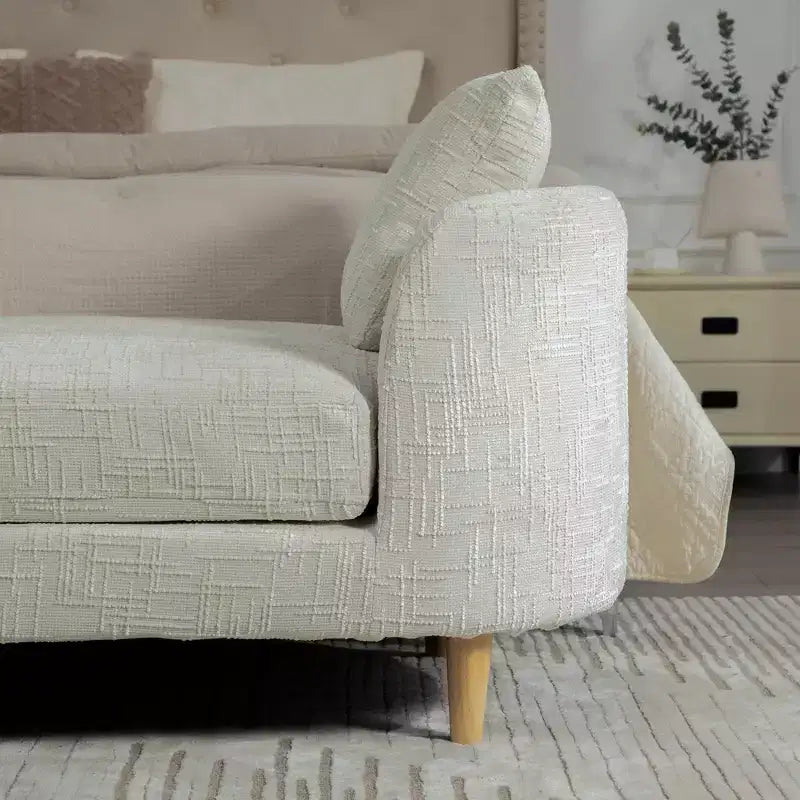 GDFStudio Agnes Modern 77 Chaise longue in ciniglia con struttura in legno di gomma e 2 cuscini a rullo