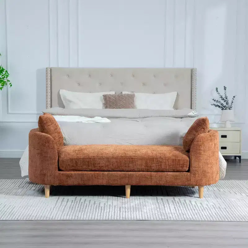 GDFStudio Agnes Modern 77 Chaise longue in ciniglia con struttura in legno di gomma e 2 cuscini a rullo