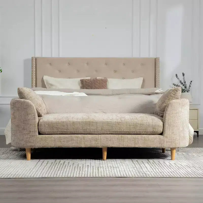GDFStudio Agnes Modern 77 Chaise longue in ciniglia con struttura in legno di gomma e 2 cuscini a rullo