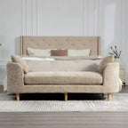 GDFStudio Agnes Modern 77 Chaise longue in ciniglia con struttura in legno di gomma e 2 cuscini a rullo