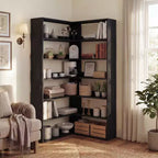 Libreria angolare a 6 ripiani, scaffale angolare rustico in legno con ripiani aperti, espositore a forma di L per soggiorno, camera da letto, ufficio domestico