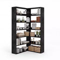 6-Tier Corner Bookshelf, Rustic Wood Corner Shelf Bookcase with Open Storage, L-Shaped Display Shelf for Living Room, Bedroom, Home Office