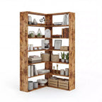 Libreria angolare a 6 ripiani, scaffale angolare rustico in legno con ripiani aperti, espositore a forma di L per soggiorno, camera da letto, ufficio domestico