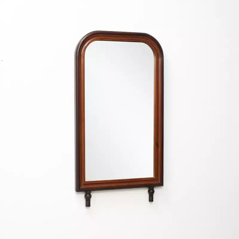 Specchio da parete rettangolare arrotondato moderno LuxenHome con cornice in legno di pino, 43,3 A x 23,62 L, grande specchio decorativo con cornice in legno marrone