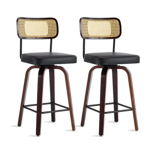 Sgabelli da bar girevoli a 360° in rattan ad altezza bancone con cuscino in PU