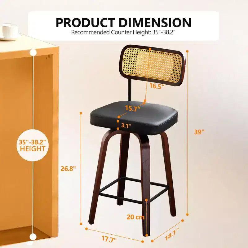 Sgabelli da bar girevoli a 360° in rattan ad altezza bancone con cuscino in PU