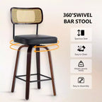 Sgabelli da bar girevoli a 360° in rattan ad altezza bancone con cuscino in PU