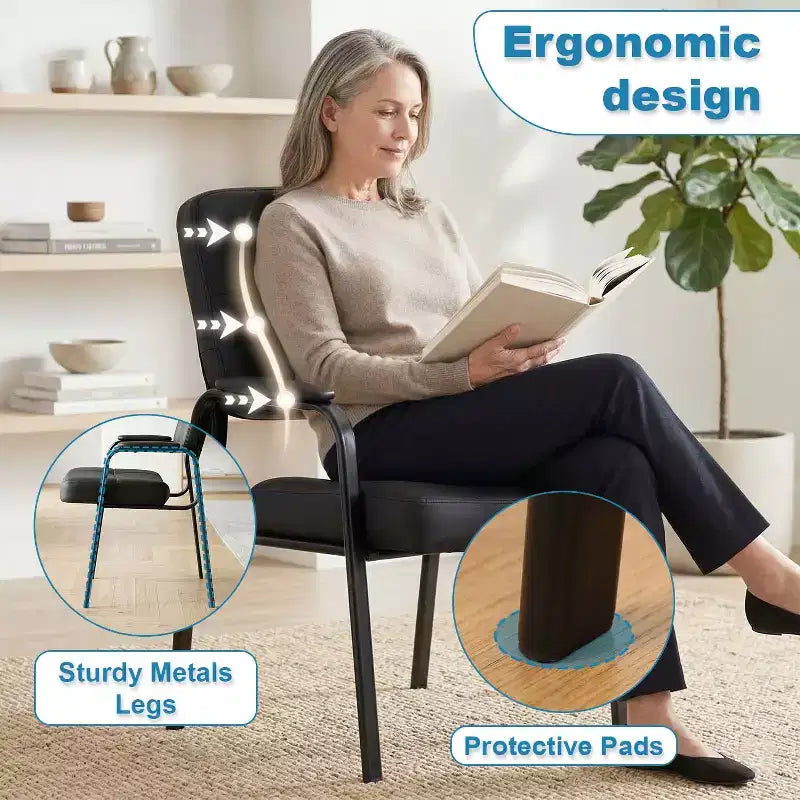 Chaise Visiteur en Cuir BestMassage, Capacité de 113 kg, Chaise de Réception Facile à Nettoyer pour Bureau, Salle d'Attente et Maison
