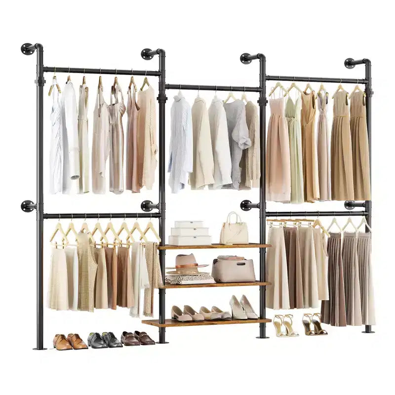 Besiost Industrial Pipe Clothing Rack, 2.2-3.3m Sistema di armadio a parete
