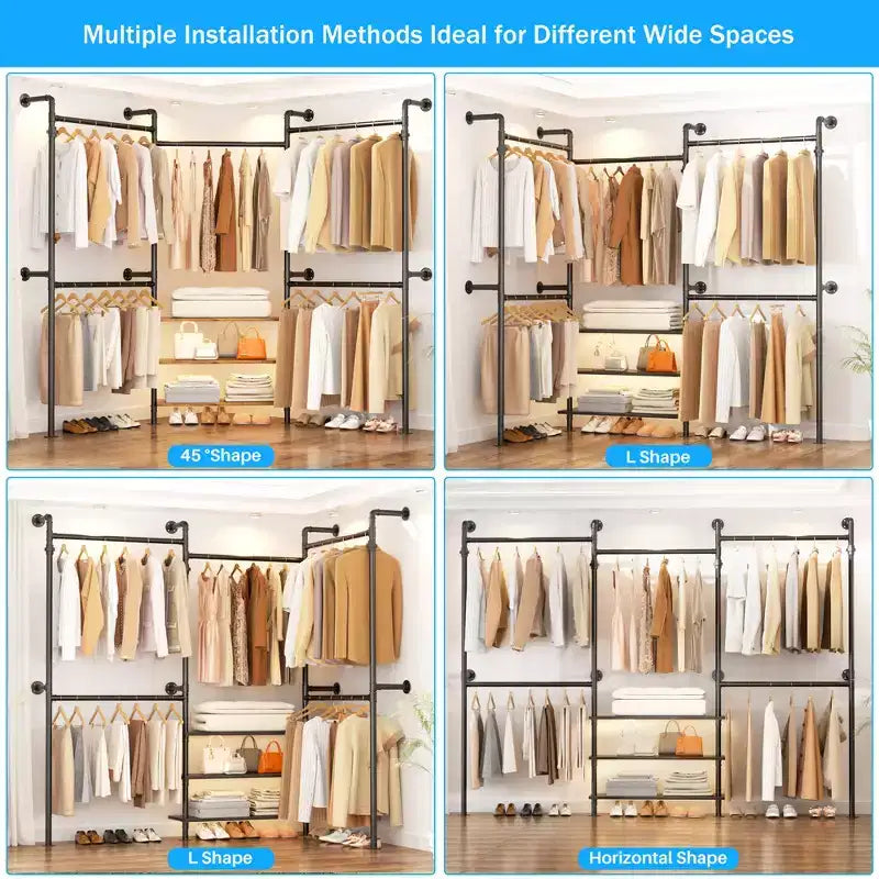 Besiost Industrial Pipe Clothing Rack, 2.2-3.3m Sistema di armadio a parete