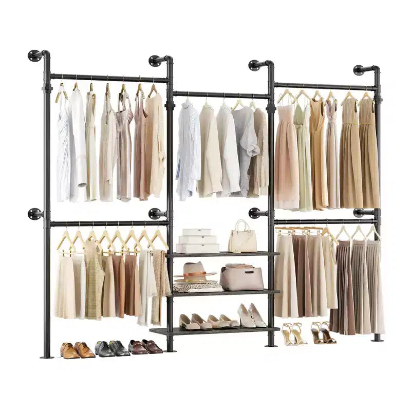 Besiost Industrial Pipe Clothing Rack, 2.2-3.3m Sistema di armadio a parete