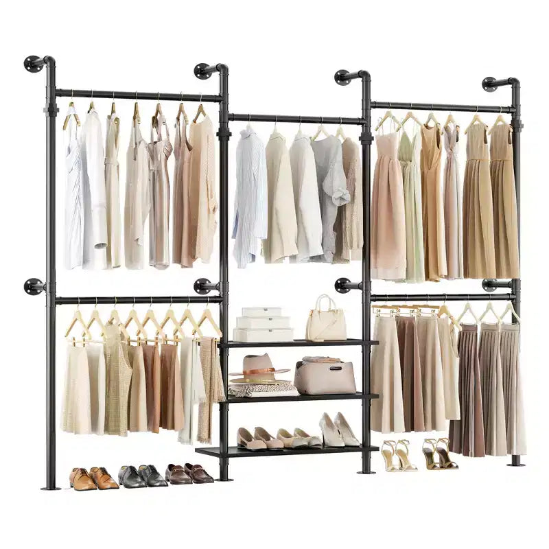 Besiost Industrial Pipe Clothing Rack, 2.2-3.3m Sistema di armadio a parete