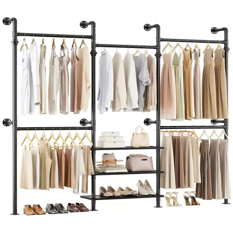 Besiost Industrial Pipe Clothing Rack, 2.2-3.3m Sistema di armadio a parete