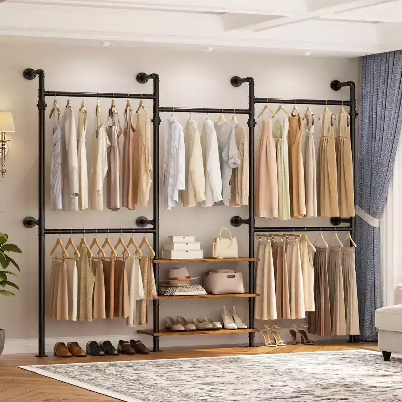 Besiost Industrial Pipe Clothing Rack, 2.2-3.3m Sistema di armadio a parete