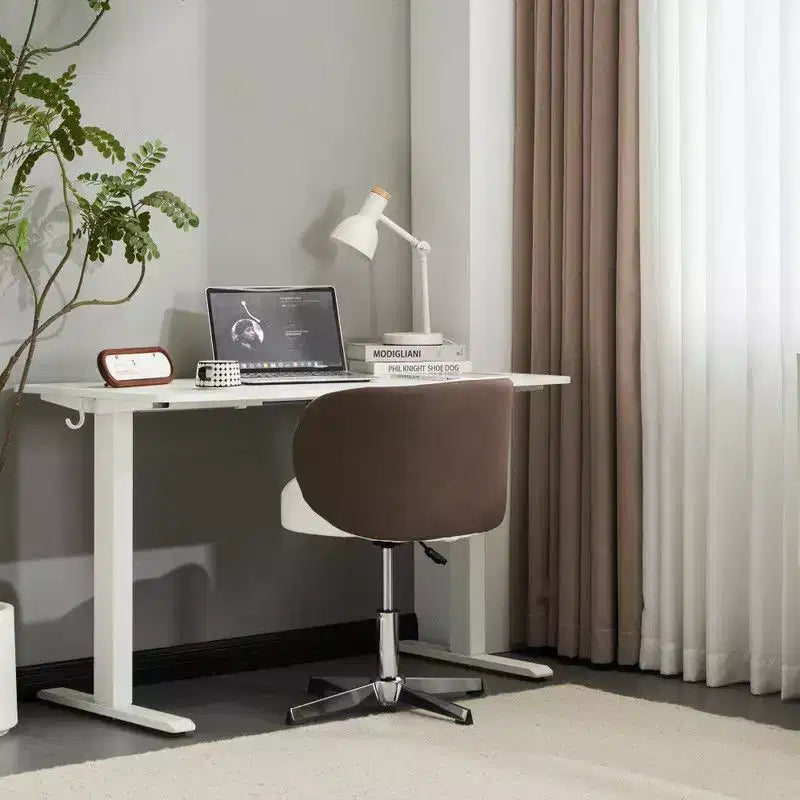 Sedia girevole moderna Karl Home in PU, senza braccioli, senza ruote, altezza regolabile, sedia da scrivania da ufficio con supporto per la schiena, nei colori bianco e marrone