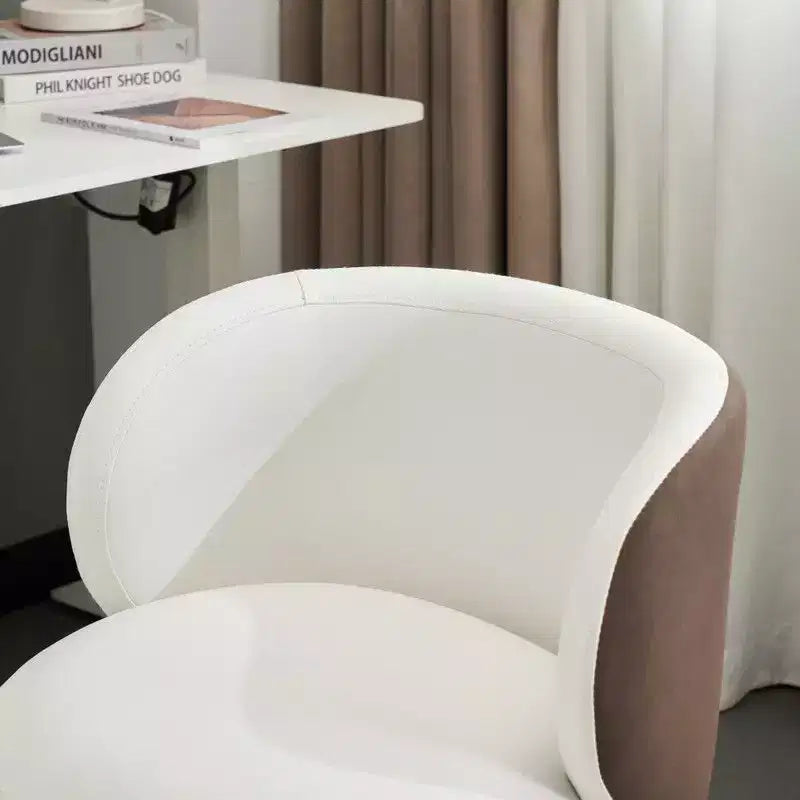 Sedia girevole moderna Karl Home in PU, senza braccioli, senza ruote, altezza regolabile, sedia da scrivania da ufficio con supporto per la schiena, nei colori bianco e marrone