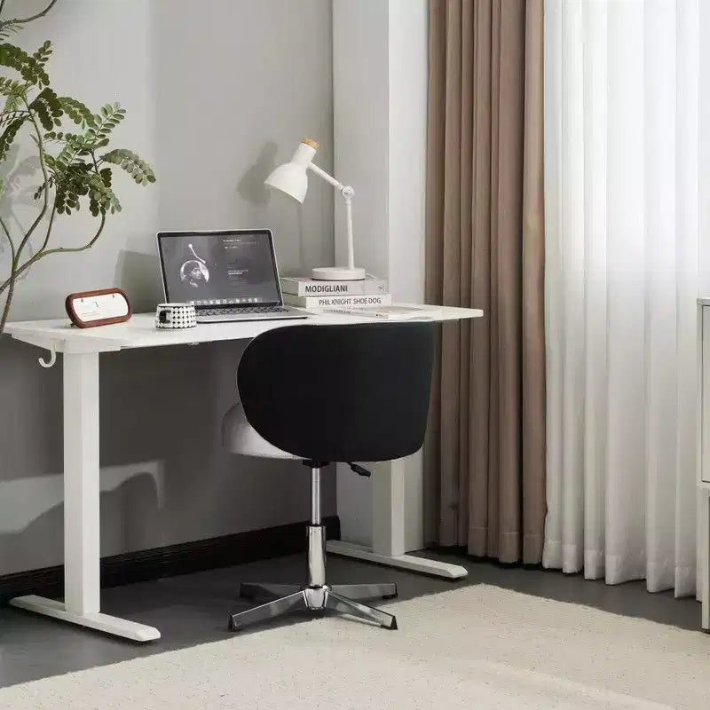 Sedia girevole moderna Karl Home in PU, senza braccioli, senza ruote, altezza regolabile, sedia da scrivania da ufficio con supporto per la schiena, nei colori bianco e marrone