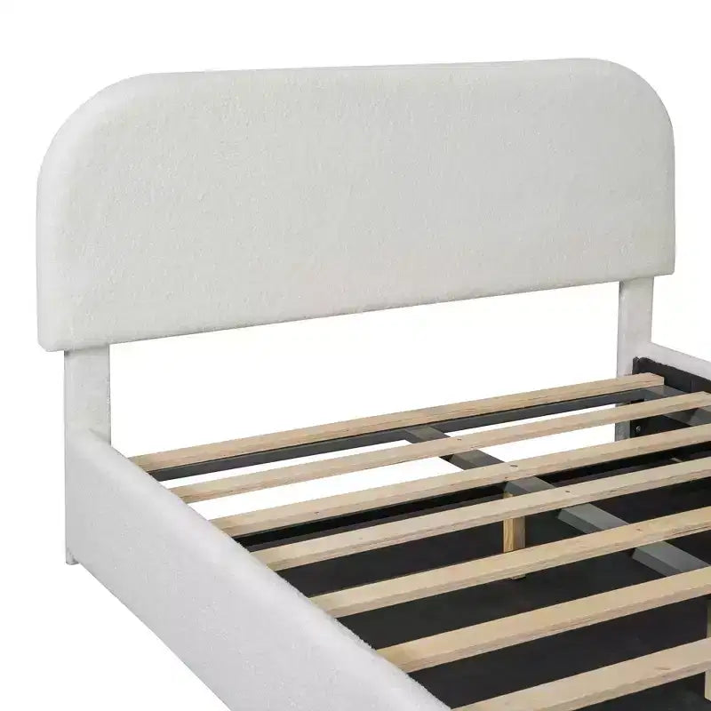 MAYEERTY Letto a Piattaforma Rivestito in Pile Teddy con Contenitore Sottoposto, Design Curvo e Robusta Struttura Solida