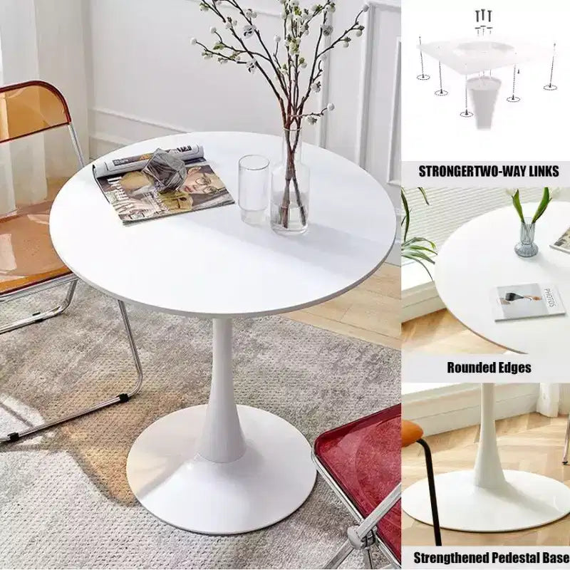 Simpatici giocattoli di marca Tavolo Rotondo Bianco, Tavolo da Pranzo Moderno, Tavolo da Cucina Rotondo Tulipano con Piano in MDF e Base in Acciaio, Tavolino da Caffè Mid-Century