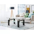 Modern Rectangular Wood Coffee Table with Glass Top for Living Room Office