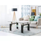 Modern Rectangular Wood Coffee Table with Glass Top for Living Room Office
