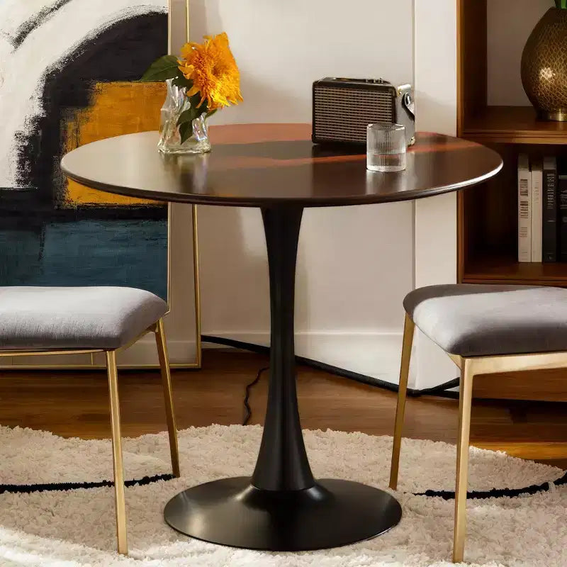 Piccoli giocattoli divertenti del marchio Walnut Round Table, tavolo da pranzo moderno, tavolo da pranzo, tavolo rotondo da cucina Tulip con piano in MDF e base in acciaio, tavolo da cucina,
