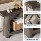 Tavolo Consolle da Ingresso, Tavolo da Divano Stretto da 180 cm Stile Farmhouse Dietro al Divano con 2 Ripiani Portaoggetti, Tavolo da Divano Ultra Stabile con Gambe a Trapezoide