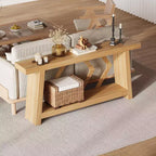 Tavolo Consolle da Ingresso, Tavolo da Divano Stretto da 180 cm Stile Farmhouse Dietro al Divano con 2 Ripiani Portaoggetti, Tavolo da Divano Ultra Stabile con Gambe a Trapezoide