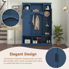 Appendiabiti Moderno Tutto in Uno con Ripiani Regolabili, Panca Contenitore Rustica con 7 Ganci e Mobiletti Laterali, Organizer da Ingresso - ModernLuxe