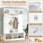 Appendiabiti Moderno Tutto in Uno con Ripiani Regolabili, Panca Contenitore Rustica con 7 Ganci e Mobiletti Laterali, Organizer da Ingresso - ModernLuxe