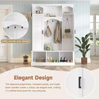 Appendiabiti Moderno Tutto in Uno con Ripiani Regolabili, Panca Contenitore Rustica con 7 Ganci e Mobiletti Laterali, Organizer da Ingresso - ModernLuxe