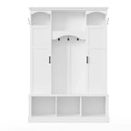 Appendiabiti Moderno Tutto in Uno con Ripiani Regolabili, Panca Contenitore Rustica con 7 Ganci e Mobiletti Laterali, Organizer da Ingresso - ModernLuxe