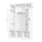 Appendiabiti Moderno Tutto in Uno con Ripiani Regolabili, Panca Contenitore Rustica con 7 Ganci e Mobiletti Laterali, Organizer da Ingresso - ModernLuxe
