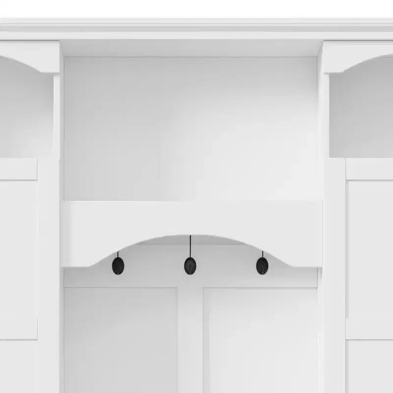 Appendiabiti Moderno Tutto in Uno con Ripiani Regolabili, Panca Contenitore Rustica con 7 Ganci e Mobiletti Laterali, Organizer da Ingresso - ModernLuxe