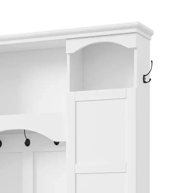 Appendiabiti Moderno Tutto in Uno con Ripiani Regolabili, Panca Contenitore Rustica con 7 Ganci e Mobiletti Laterali, Organizer da Ingresso - ModernLuxe