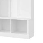 Appendiabiti Moderno Tutto in Uno con Ripiani Regolabili, Panca Contenitore Rustica con 7 Ganci e Mobiletti Laterali, Organizer da Ingresso - ModernLuxe