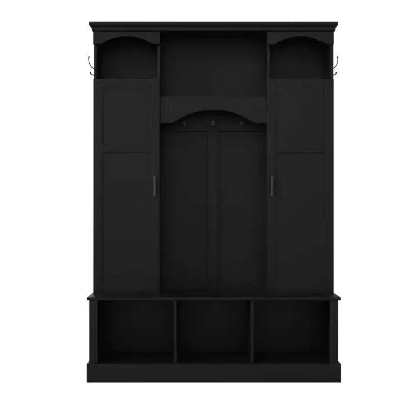Appendiabiti Moderno Tutto in Uno con Ripiani Regolabili, Panca Contenitore Rustica con 7 Ganci e Mobiletti Laterali, Organizer da Ingresso - ModernLuxe