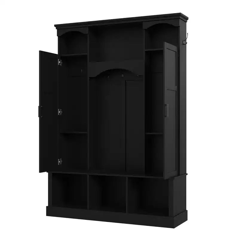 Appendiabiti Moderno Tutto in Uno con Ripiani Regolabili, Panca Contenitore Rustica con 7 Ganci e Mobiletti Laterali, Organizer da Ingresso - ModernLuxe