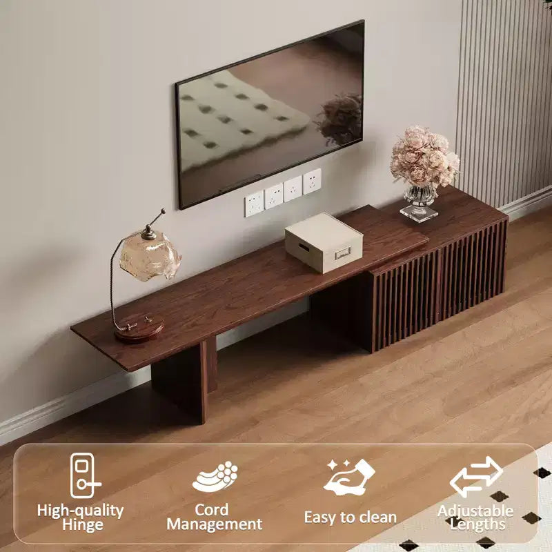 JVNOXK Mobile TV Allungabile da 60,6-84,3'' per TV Fino a 55 Pollici, Porta TV Moderno, Centro di Intrattenimento con Contenitore, per Soggiorno, Camera da Letto, Noce