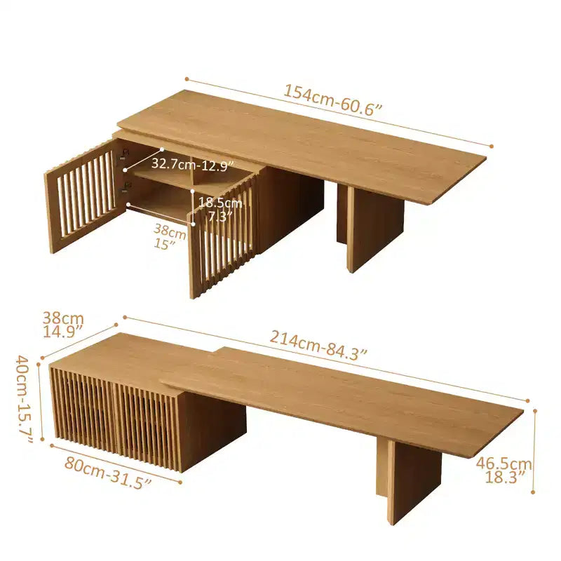 JVNOXK Mobile TV Allungabile da 60,6-84,3'' per TV Fino a 55 Pollici, Porta TV Moderno, Centro di Intrattenimento con Contenitore, per Soggiorno, Camera da Letto, Noce
