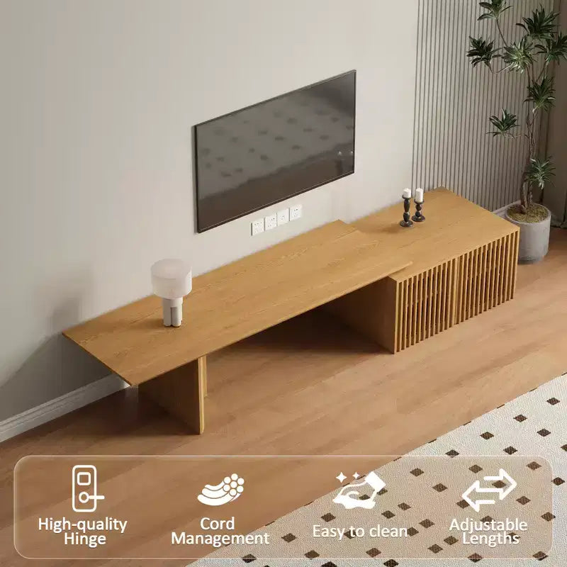 JVNOXK Mobile TV Allungabile da 60,6-84,3'' per TV Fino a 55 Pollici, Porta TV Moderno, Centro di Intrattenimento con Contenitore, per Soggiorno, Camera da Letto, Noce
