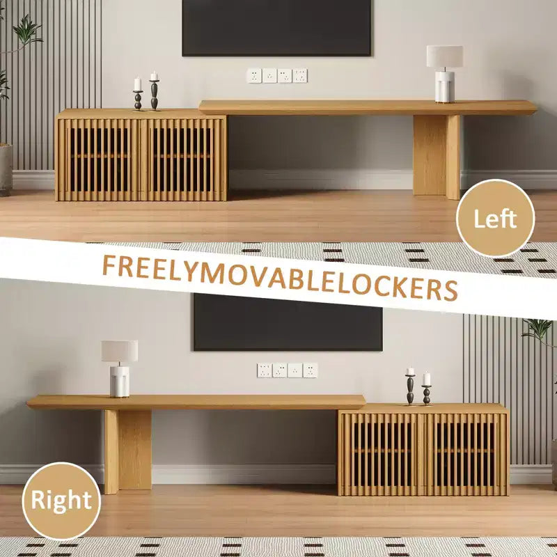 JVNOXK Mobile TV Allungabile da 60,6-84,3'' per TV Fino a 55 Pollici, Porta TV Moderno, Centro di Intrattenimento con Contenitore, per Soggiorno, Camera da Letto, Noce