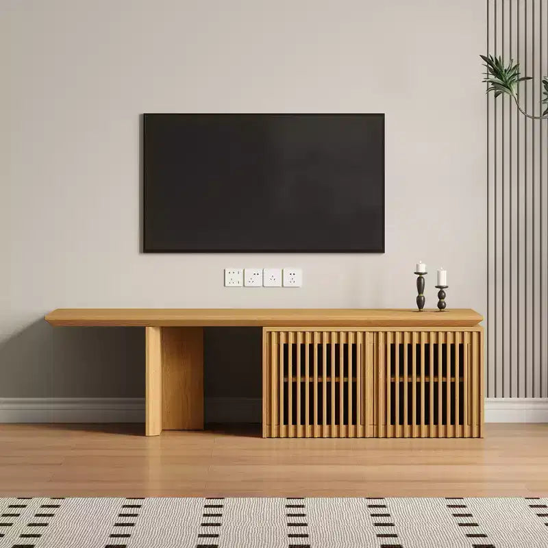JVNOXK Mobile TV Allungabile da 60,6-84,3'' per TV Fino a 55 Pollici, Porta TV Moderno, Centro di Intrattenimento con Contenitore, per Soggiorno, Camera da Letto, Noce