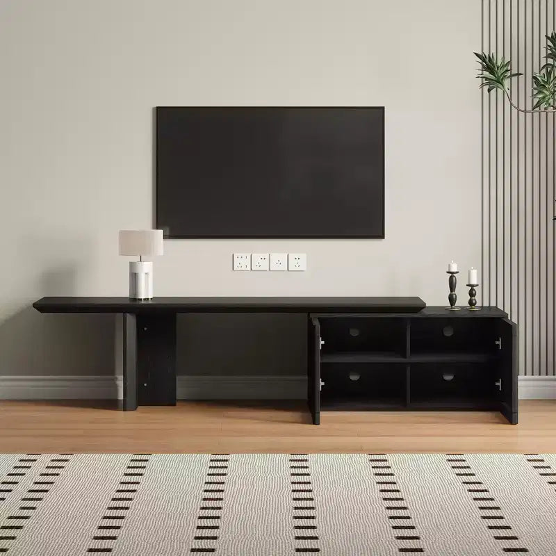 JVNOXK Mobile TV Allungabile da 60,6-84,3'' per TV Fino a 55 Pollici, Porta TV Moderno, Centro di Intrattenimento con Contenitore, per Soggiorno, Camera da Letto, Noce