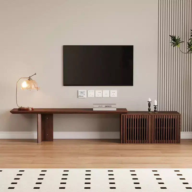 JVNOXK Mobile TV Allungabile da 60,6-84,3'' per TV Fino a 55 Pollici, Porta TV Moderno, Centro di Intrattenimento con Contenitore, per Soggiorno, Camera da Letto, Noce
