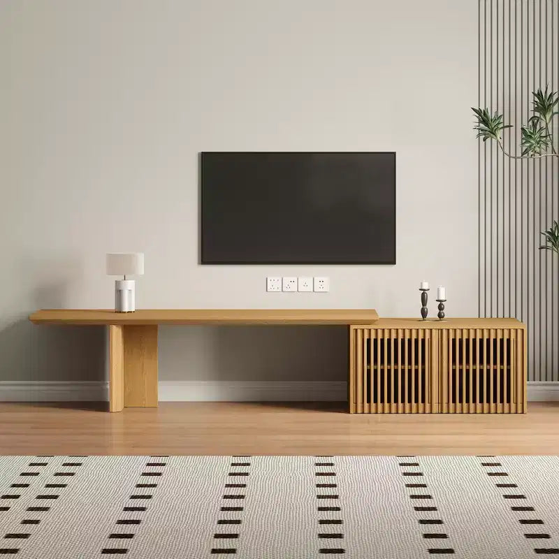 JVNOXK Mobile TV Allungabile da 60,6-84,3'' per TV Fino a 55 Pollici, Porta TV Moderno, Centro di Intrattenimento con Contenitore, per Soggiorno, Camera da Letto, Noce