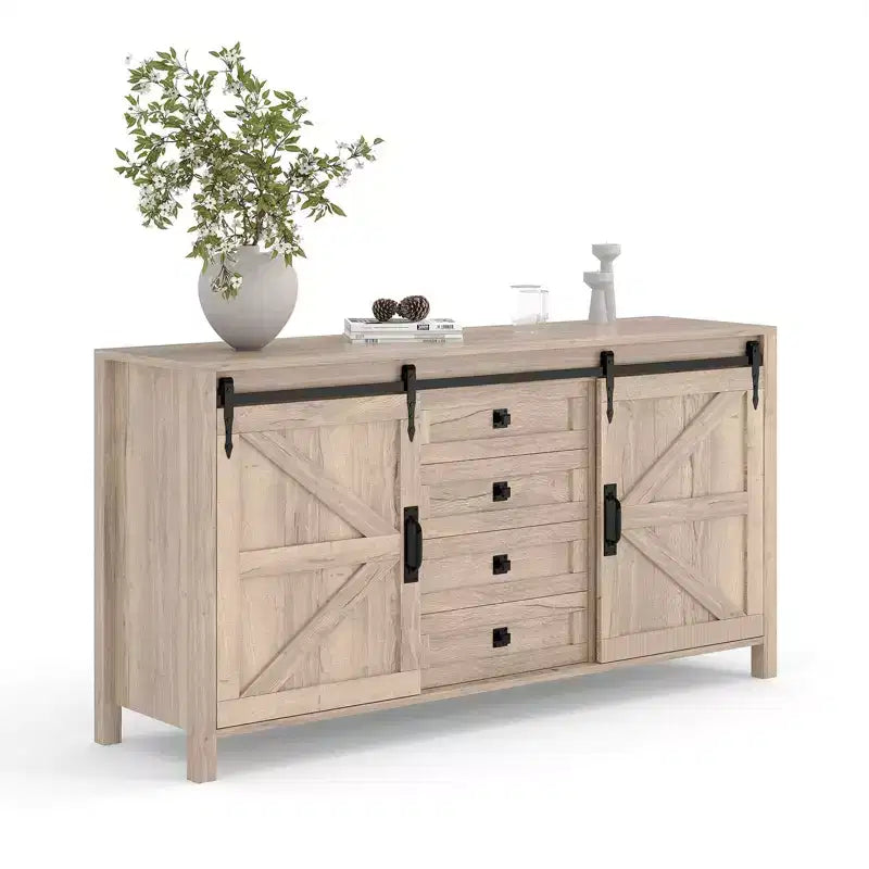 Credenza a buffet da 60 pollici con ante scorrevoli a fienile e 4 cassetti per la fattoria