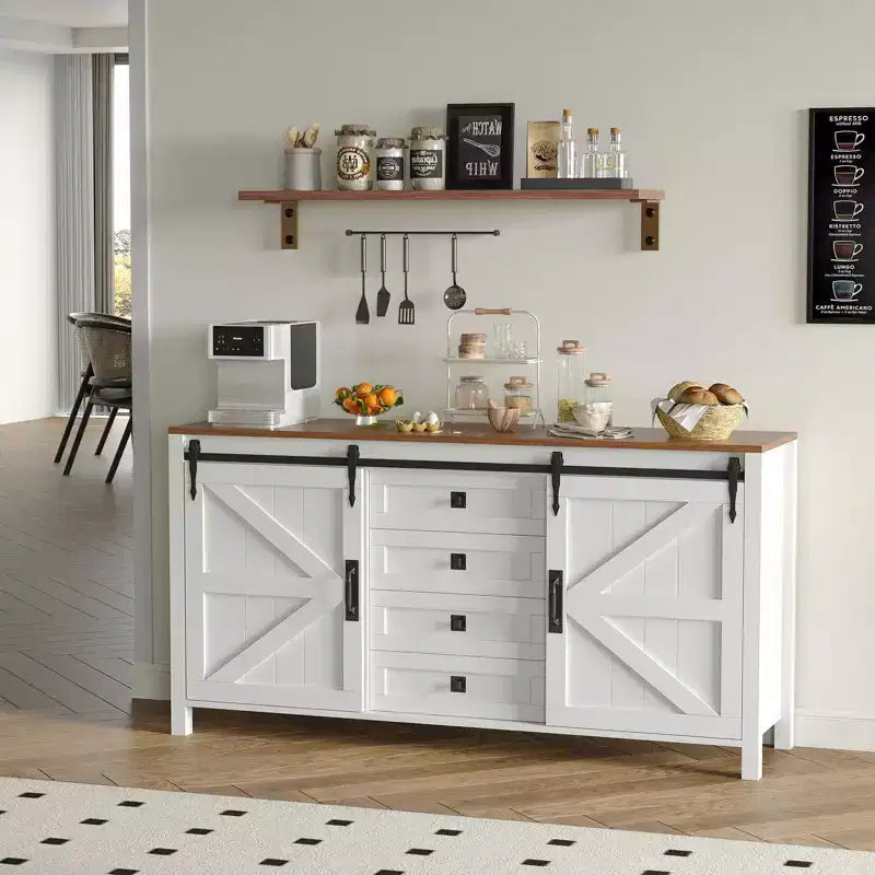Credenza a buffet da 60 pollici con ante scorrevoli a fienile e 4 cassetti per la fattoria