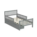 Letto a piattaforma singolo in legno con sponde di sicurezza e 2 cassetti portaoggetti, grigio