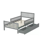 Letto a piattaforma singolo in legno con sponde di sicurezza e 2 cassetti portaoggetti, grigio